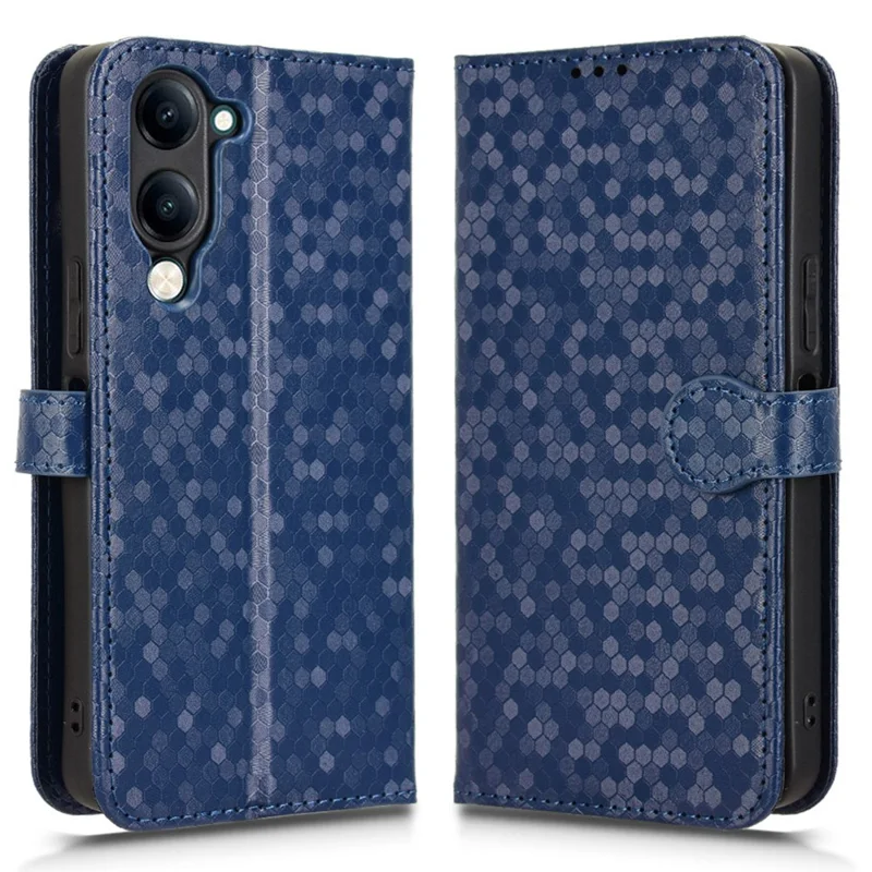 For vivo Y04 4G  /  Y29s 5G Wallet Case Dot Pattern Imprint PU Leather Phone Cover - Dark Blue