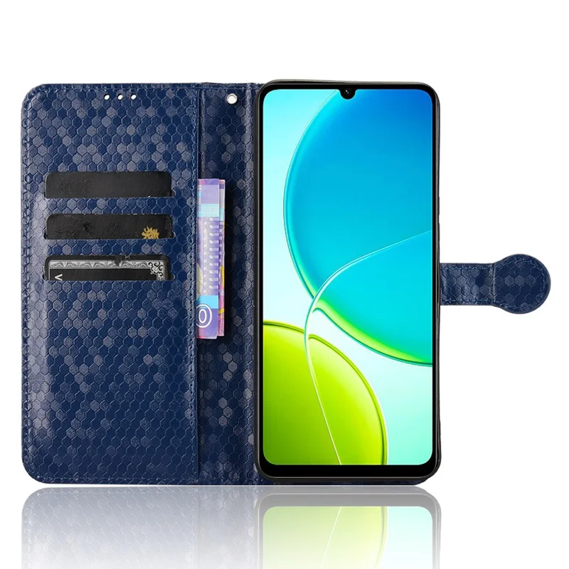 For vivo Y04 4G  /  Y29s 5G Wallet Case Dot Pattern Imprint PU Leather Phone Cover - Dark Blue