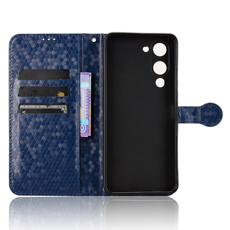 For vivo Y04 4G  /  Y29s 5G Wallet Case Dot Pattern Imprint PU Leather Phone Cover - Dark Blue