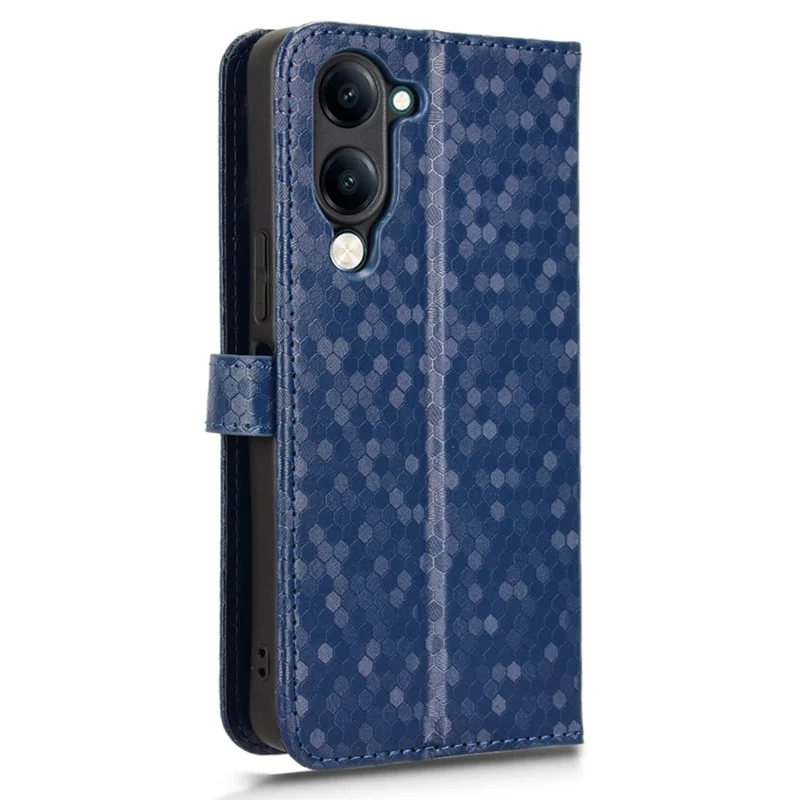 For vivo Y04 4G  /  Y29s 5G Wallet Case Dot Pattern Imprint PU Leather Phone Cover - Dark Blue