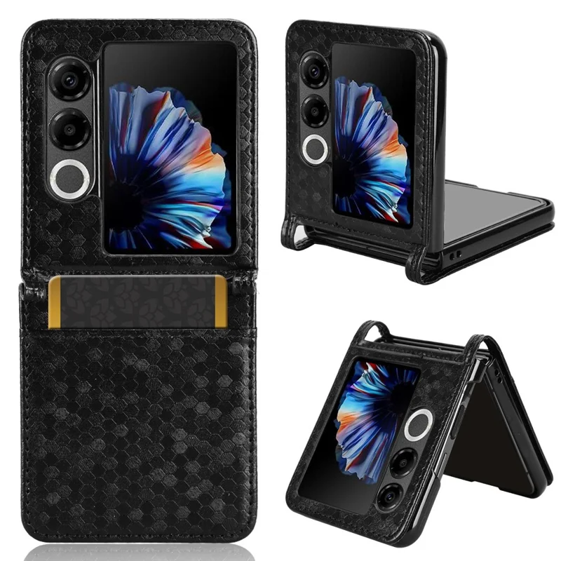 For ZTE nubia Flip2 5G A404ZT Case with Card Slot Dot Pattern Imprint PC + PU Leather Phone Cover - Black