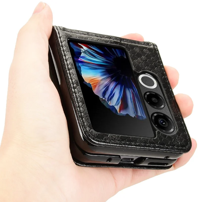 For ZTE nubia Flip2 5G A404ZT Case with Card Slot Dot Pattern Imprint PC + PU Leather Phone Cover - Black