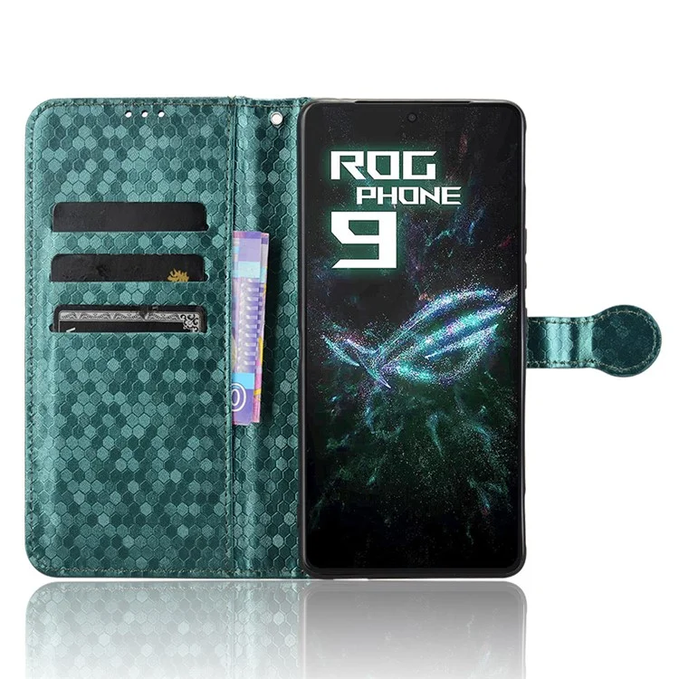 Per Asus ROG Phone 9 5G / ROG Phone 9 Pro 5G Cover a Portafoglio con Motivo a Puntini Stampato in Pelle PU - Verde