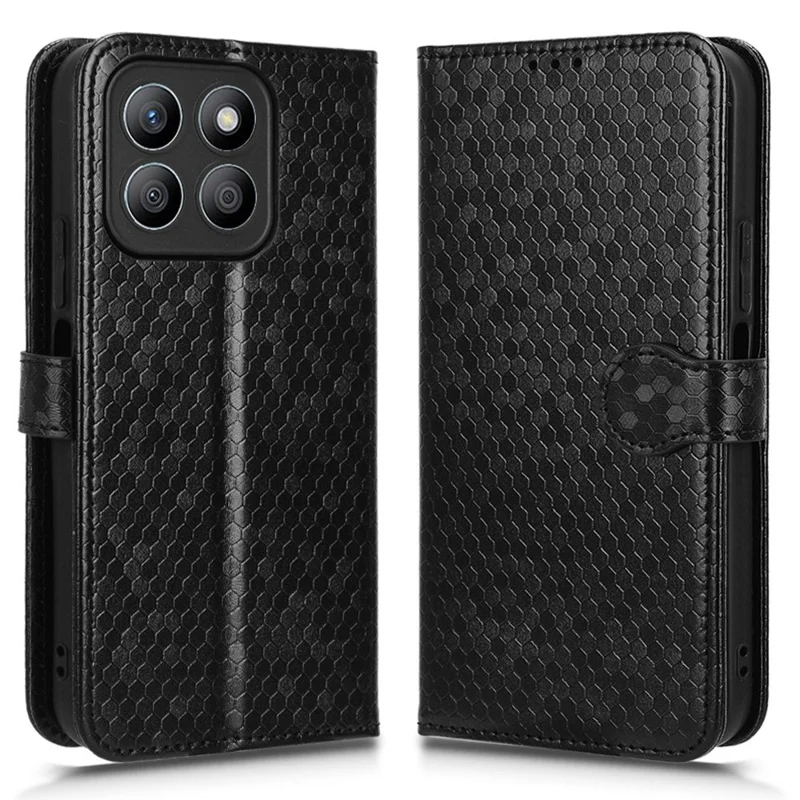 Portemonnee hoesje met stippenpatroon voor Honor X8c 4G, PU leer telefoonhoes - Zwart