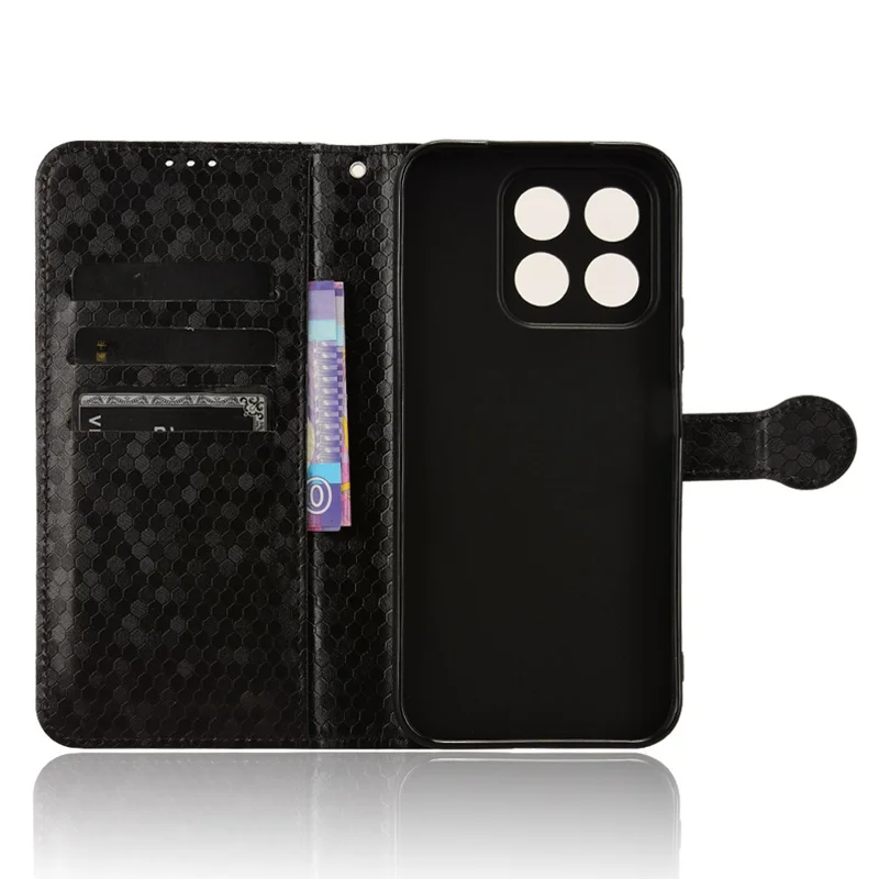 Portemonnee hoesje met stippenpatroon voor Honor X8c 4G, PU leer telefoonhoes - Zwart