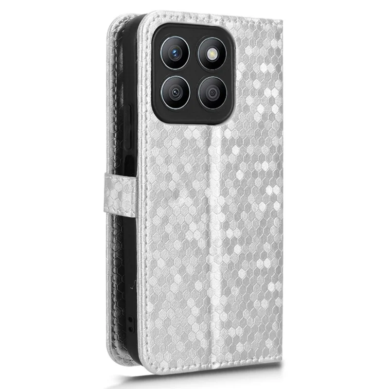 Til Honor X8c 4G tegnebogstilfælde med prikmønstertryk i PU-læder telefonbeslag - Sølv