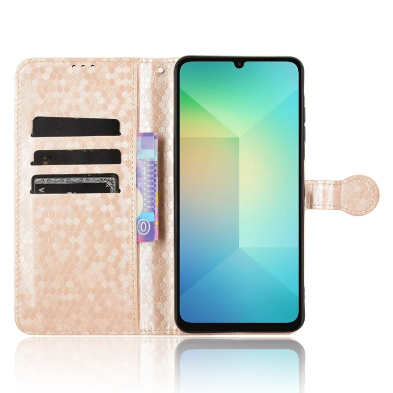 For Samsung Galaxy A06 5G Wallet Case Dot Pattern Imprint PU Leather Phone Cover - Rose Gold