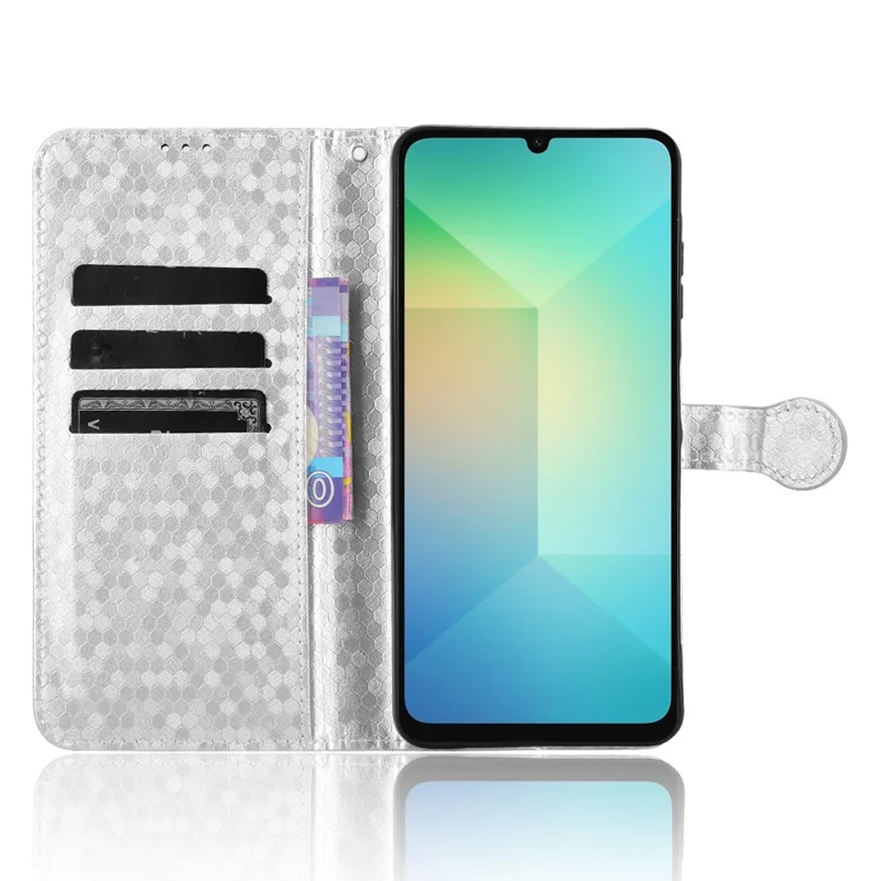 For Samsung Galaxy A06 5G Wallet Case Dot Pattern Imprint PU Leather Phone Cover - Silver