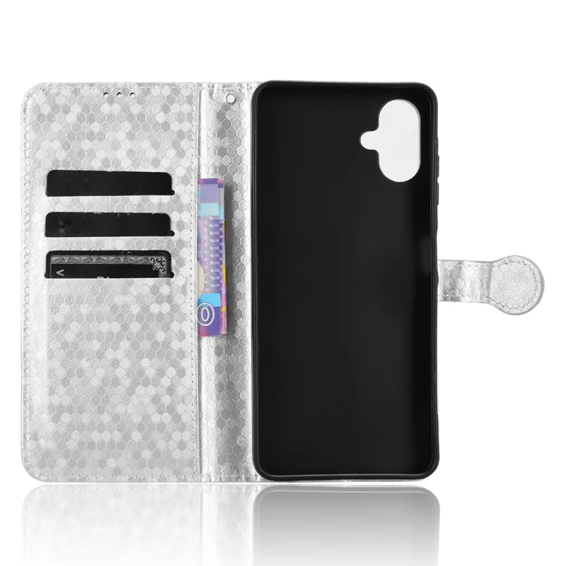 For Samsung Galaxy A06 5G Wallet Case Dot Pattern Imprint PU Leather Phone Cover - Silver
