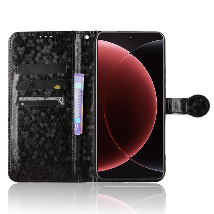 Чехол-кошелек для Xiaomi 15 Ultra с точечным узором из искусственной кожи - Черный