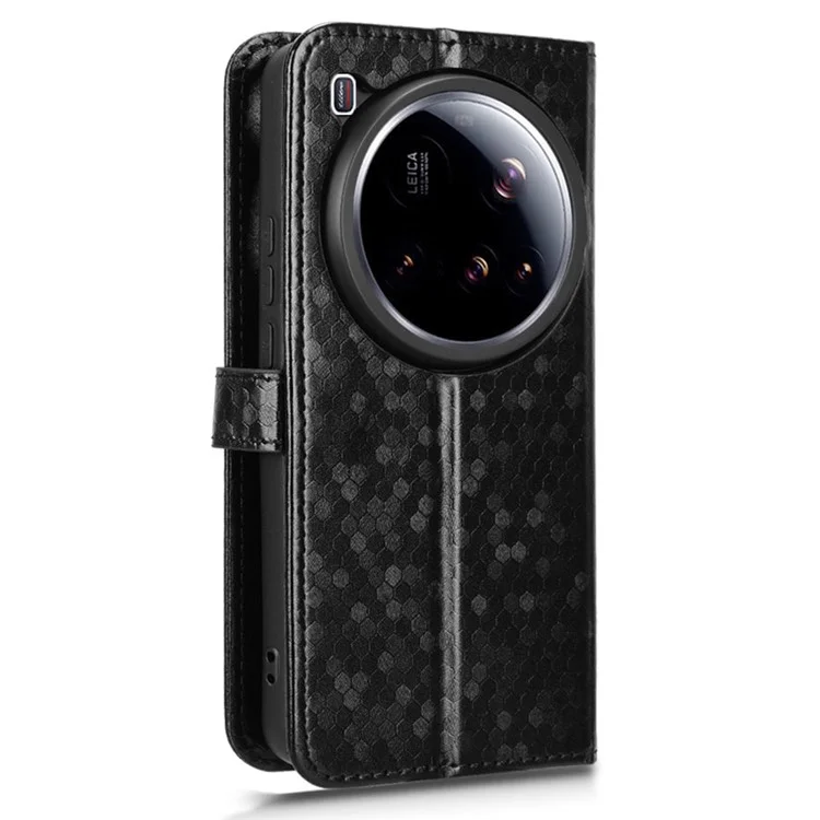 Чехол-кошелек для Xiaomi 15 Ultra с точечным узором из искусственной кожи - Черный