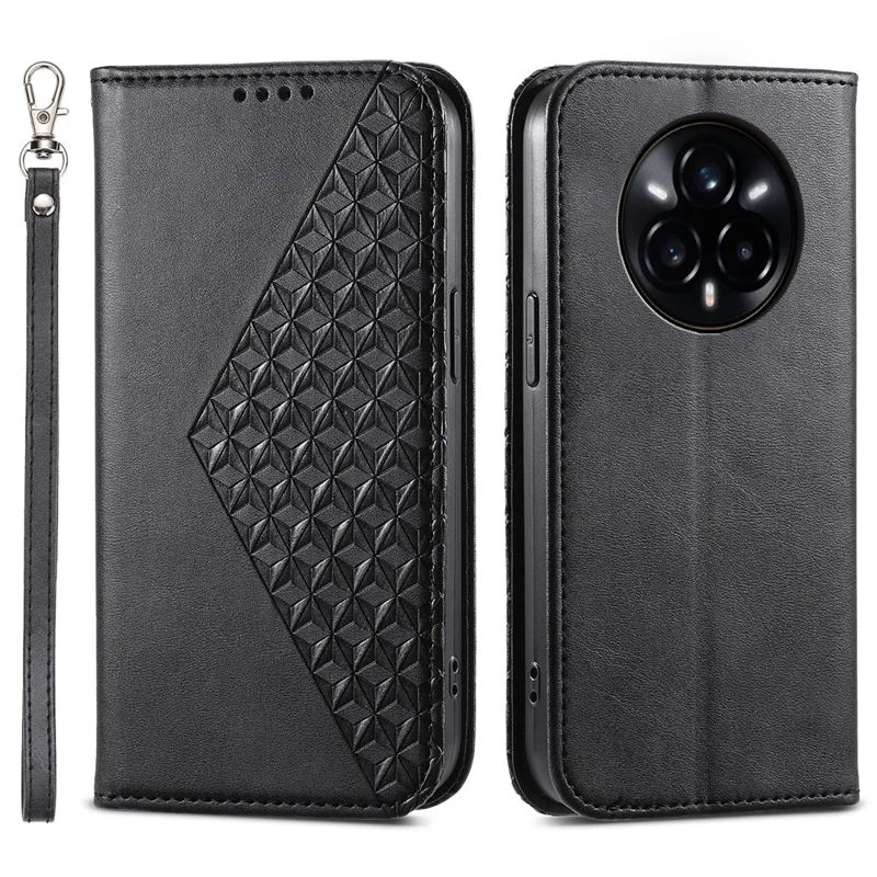 Voor Realme 14 Pro+ 5G hoesje Kalfstextuur PU lederen telefoonhoesje met portemonnee - Zwart