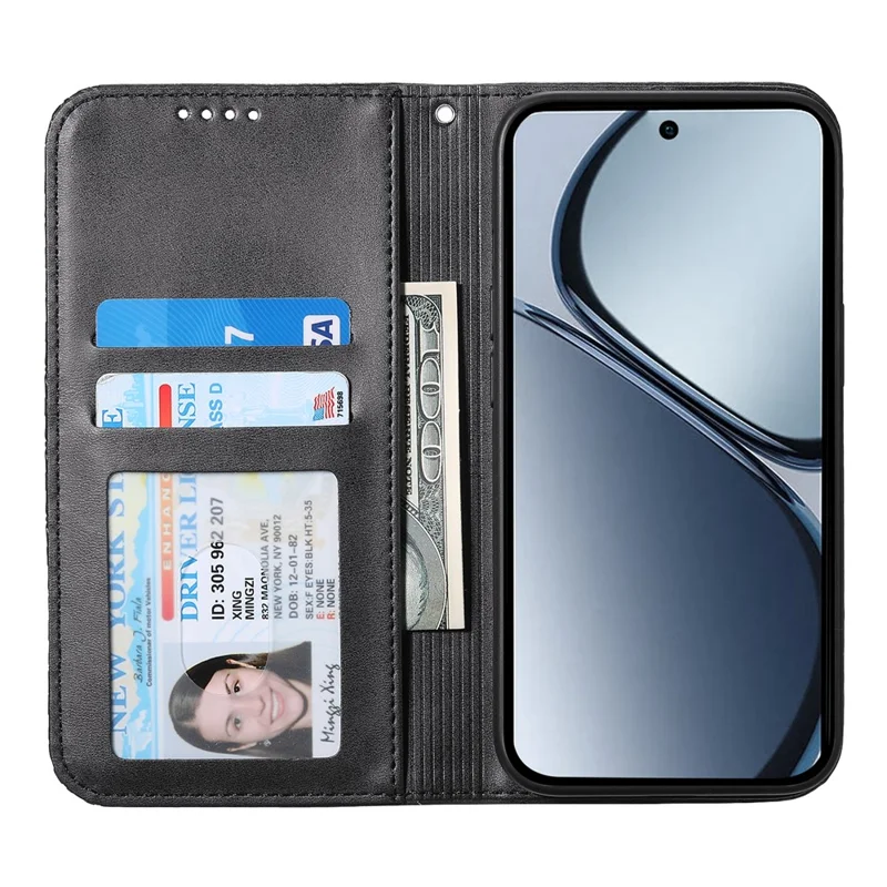 Voor Realme 14 Pro+ 5G hoesje Kalfstextuur PU lederen telefoonhoesje met portemonnee - Zwart