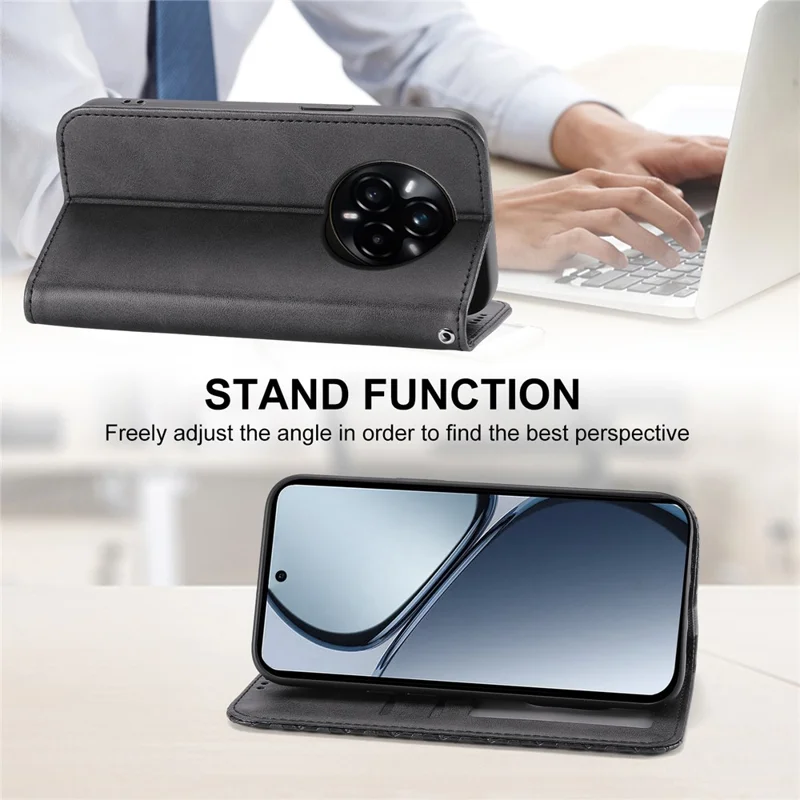 Voor Realme 14 Pro+ 5G hoesje Kalfstextuur PU lederen telefoonhoesje met portemonnee - Zwart