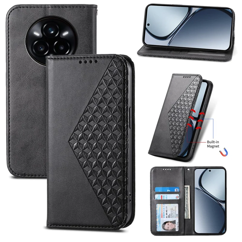 Voor Realme 14 Pro+ 5G hoesje Kalfstextuur PU lederen telefoonhoesje met portemonnee - Zwart