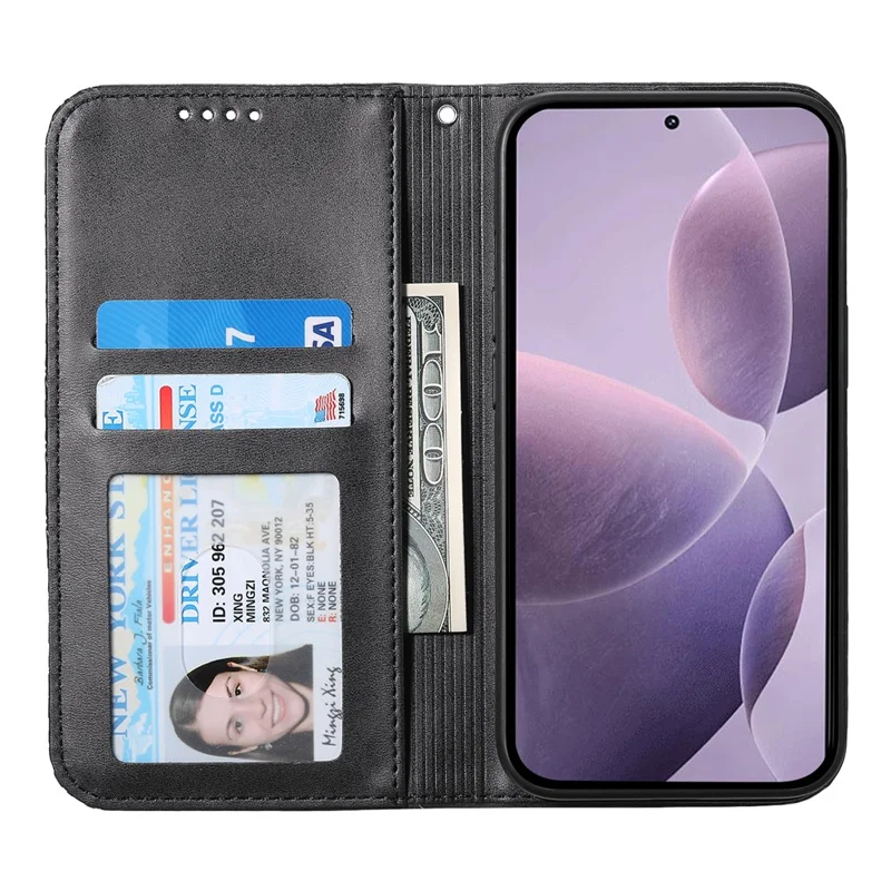 Xiaomi 15 Ultra hoesje van kalfsleren PU-leer met portemonnee - Zwart