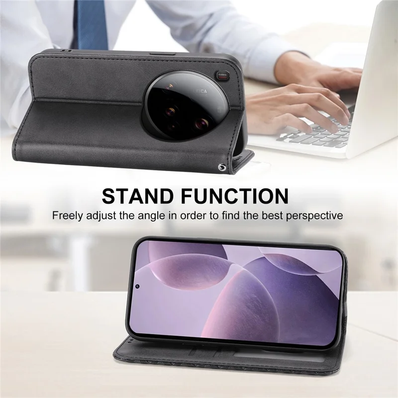 Xiaomi 15 Ultra hoesje van kalfsleren PU-leer met portemonnee - Zwart