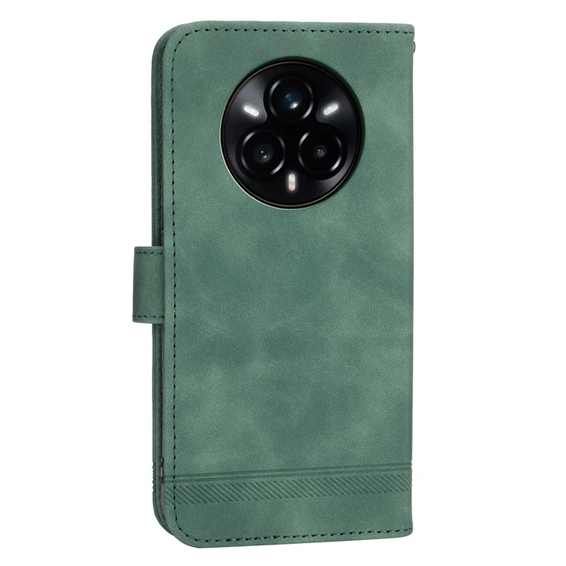 DIERFENG DF-03 Étui Portefeuille en Cuir avec Lignes Imprimées pour Realme 14 Pro 5G - Vert