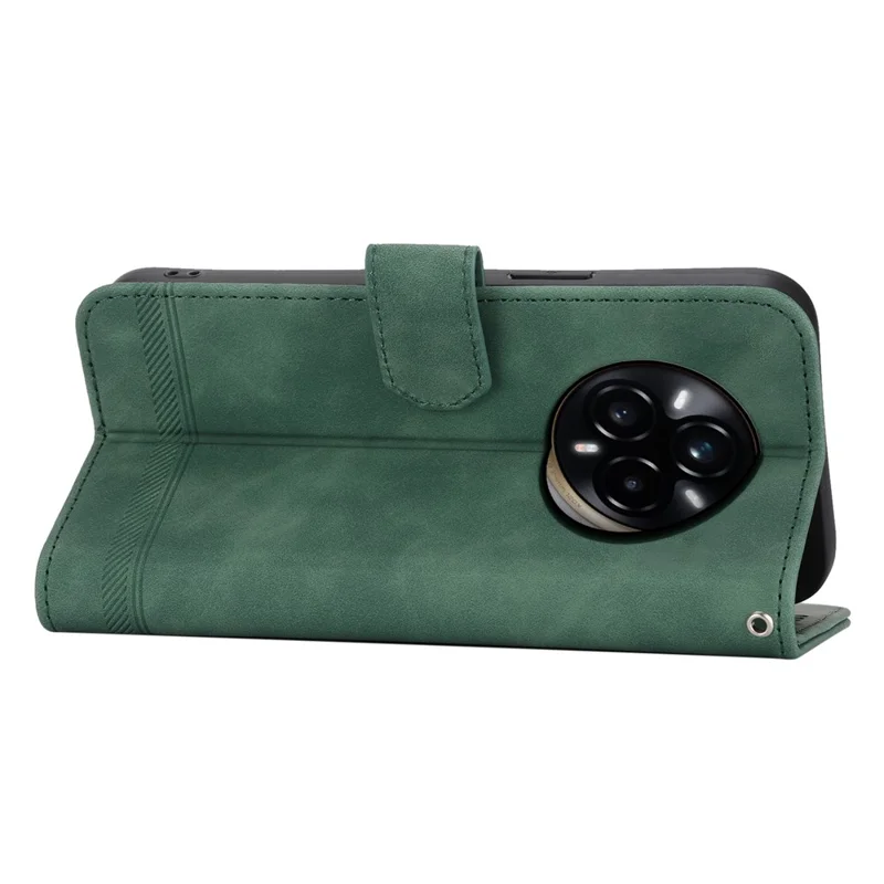 DIERFENG DF-03 For Realme 14 Pro+ 5G Leather Case Lines Imprint Wallet Phone Cover - Green
