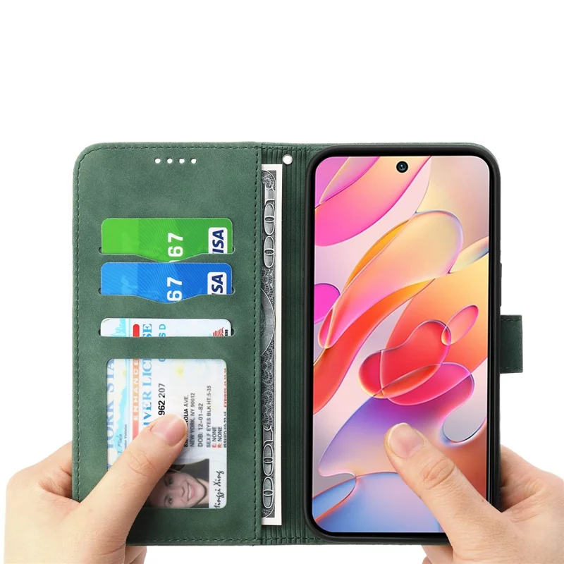 DIERFENG DF-03 For Realme 14 Pro+ 5G Leather Case Lines Imprint Wallet Phone Cover - Green