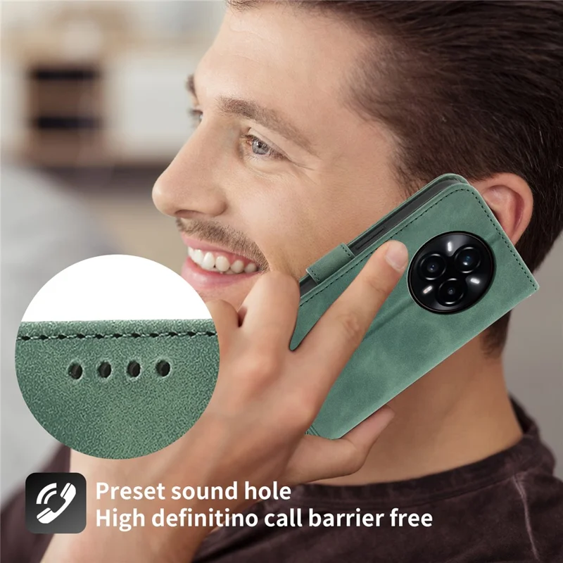 DIERFENG DF-03 For Realme 14 Pro+ 5G Leather Case Lines Imprint Wallet Phone Cover - Green