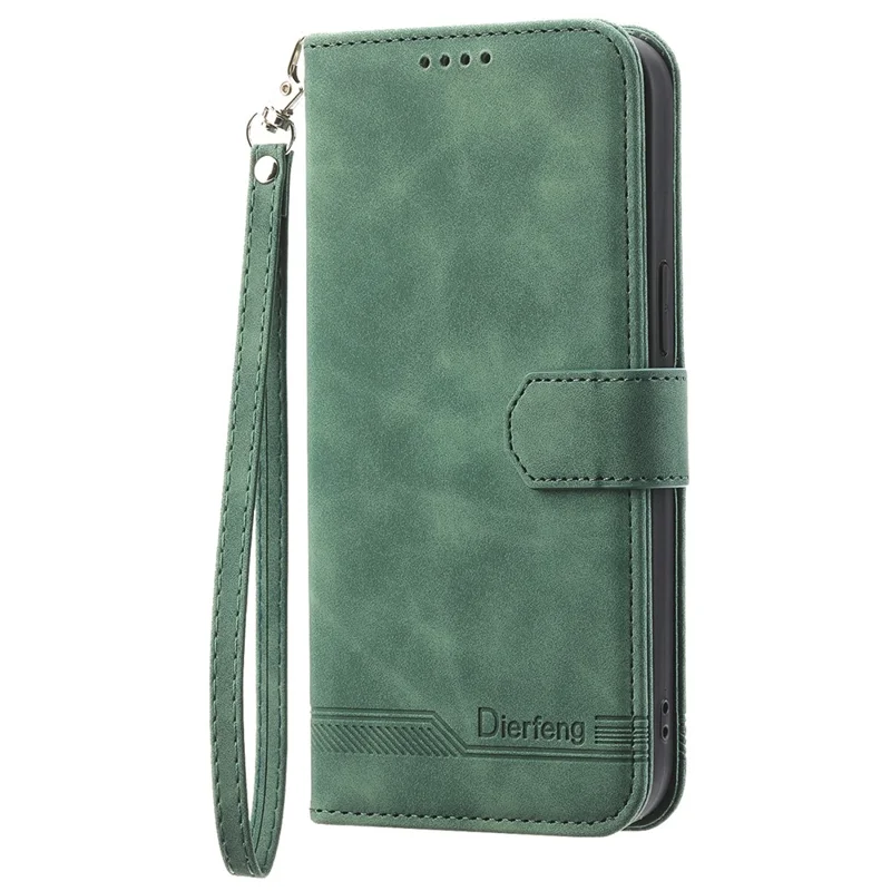DIERFENG DF-03 For Realme 14 Pro+ 5G Leather Case Lines Imprint Wallet Phone Cover - Green