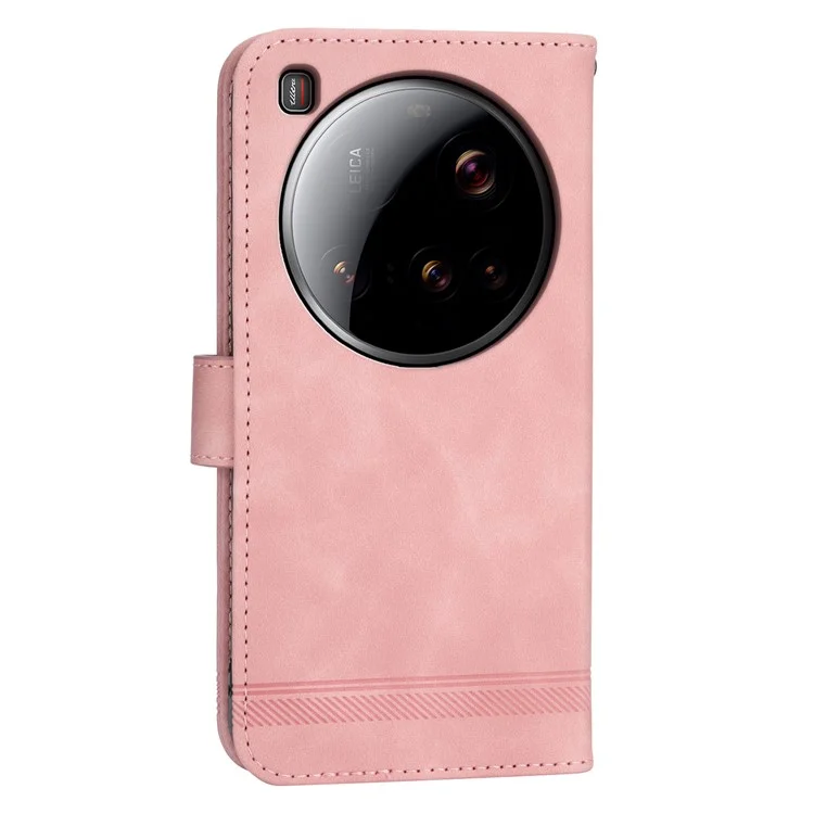 DIERFENG DF-03 Кожаный чехол-кошелек с тиснением линий для Xiaomi 15 Ultra - Розовый