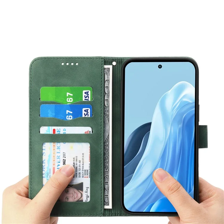 DIERFENG DF-03 Кожаный чехол-кошелек с тиснением линий для vivo Y04 4G / Y29s 5G - Зеленый