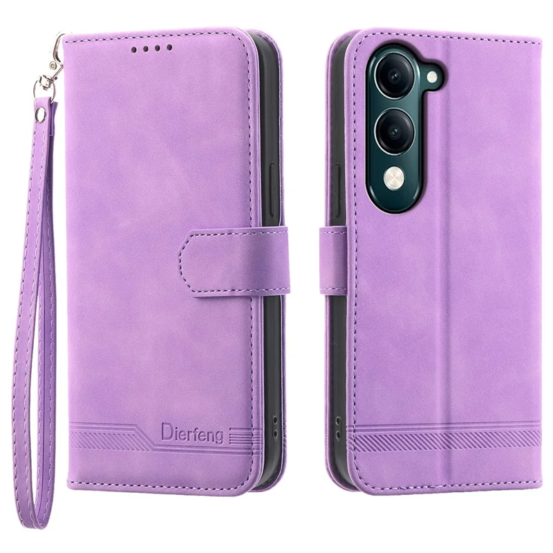DIERFENG DF-03 For vivo Y04 4G  /  Y29s 5G Leather Case Lines Imprint Wallet Phone Cover - Purple