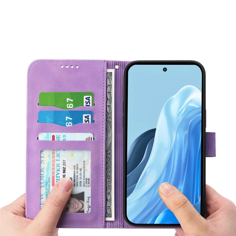 DIERFENG DF-03 For vivo Y04 4G  /  Y29s 5G Leather Case Lines Imprint Wallet Phone Cover - Purple