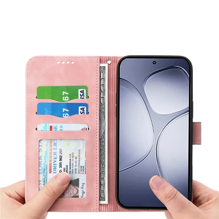 DIERFENG DF-03 For Xiaomi Redmi Note 14 Pro 4G Leather Case Lines Imprint Wallet Phone Cover - Pink