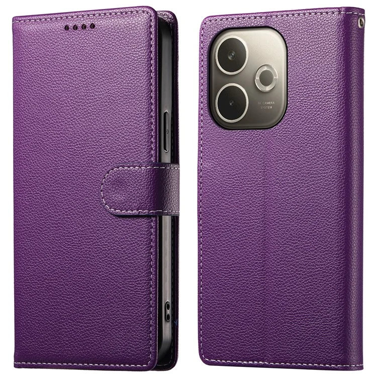 Чехол-книжка для Oppo A5 Pro 5G с текстурой личи, кожаный бумажник, магнитная застёжка - фиолетовый