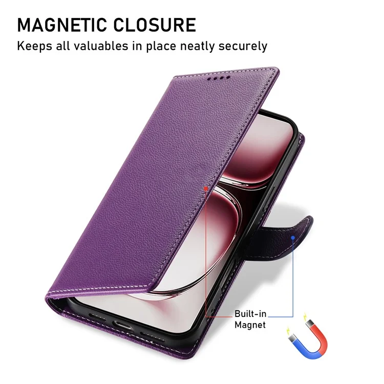 Чехол-книжка для Oppo A5 Pro 5G с текстурой личи, кожаный бумажник, магнитная застёжка - фиолетовый