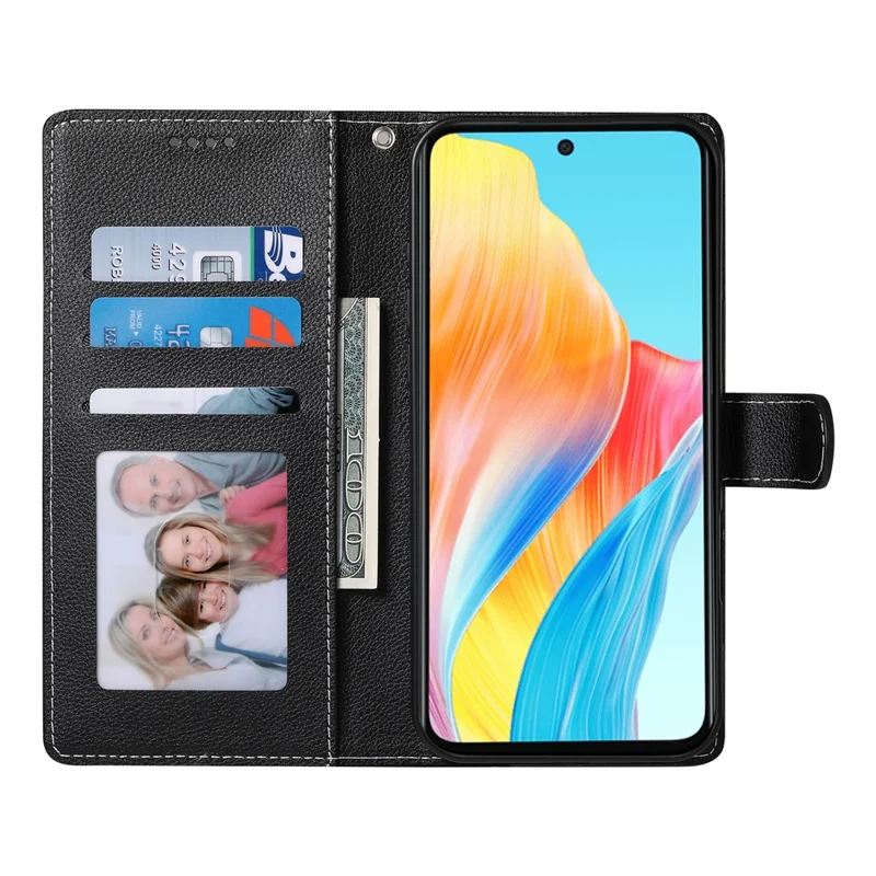 For Realme 14 Pro+ 5G Stand Case Litchi Texture Leather Wallet Phone Cover Magnetic Snap - Black