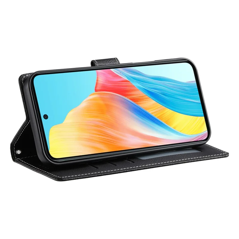 For Realme 14 Pro+ 5G Stand Case Litchi Texture Leather Wallet Phone Cover Magnetic Snap - Black