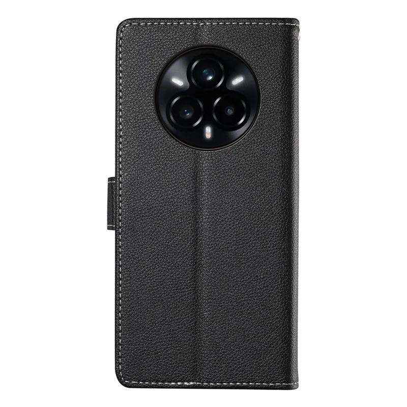 For Realme 14 Pro+ 5G Stand Case Litchi Texture Leather Wallet Phone Cover Magnetic Snap - Black