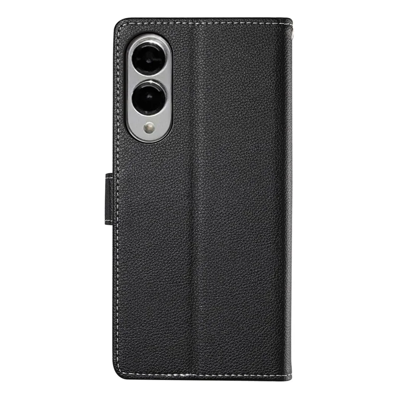For Samsung Galaxy S25 Edge Stand Case Litchi Texture Leather Wallet Phone Cover Magnetic Snap - Black