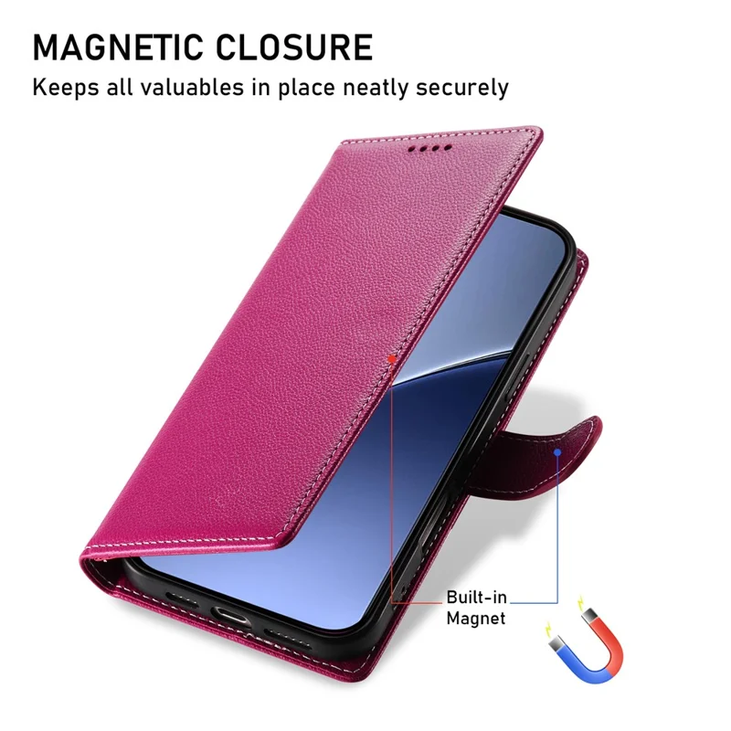 For Xiaomi 15 Ultra Stand Case Litchi Texture Leather Wallet Phone Cover Magnetic Snap - Rose