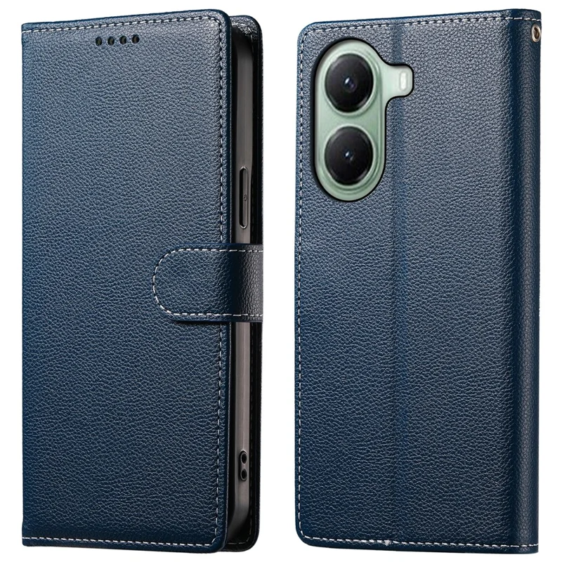 Para Xiaomi Poco X7 Pro 5G / Redmi Turbo 4 5G Funda con Soporte Tipo Cartera de Cuero con Textura de Cuero de Lichi - Azul Oscuro