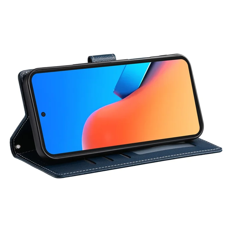 Para Xiaomi Poco X7 Pro 5G / Redmi Turbo 4 5G Funda con Soporte Tipo Cartera de Cuero con Textura de Cuero de Lichi - Azul Oscuro