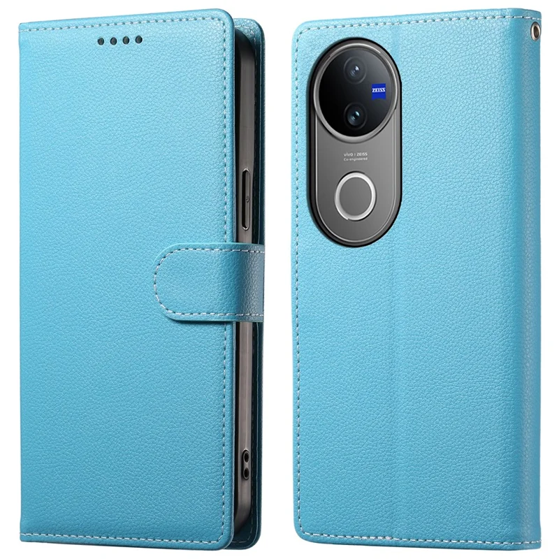 Étui portefeuille pour vivo V50 5G avec support, texture de cuir de litchi, couverture de téléphone magnétique - Bleu ciel