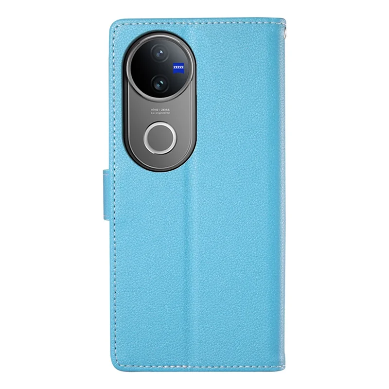 Étui portefeuille pour vivo V50 5G avec support, texture de cuir de litchi, couverture de téléphone magnétique - Bleu ciel