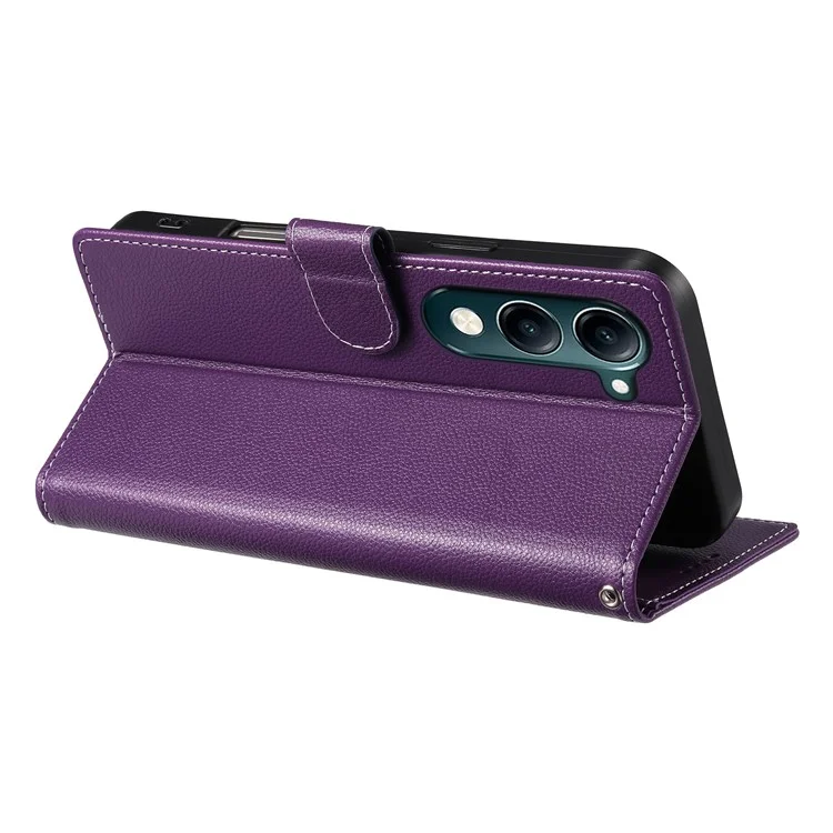 Capa para vivo Y04 4G / Y29s 5G com Suporte Estilo Couro de Lichia Carteira para Celular com Fechamento Magnético - Roxa