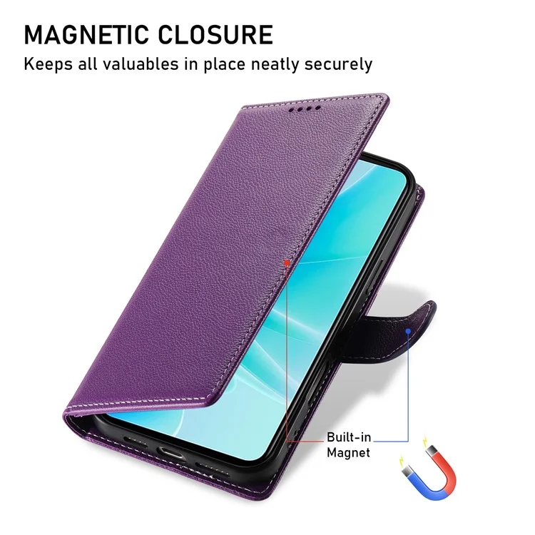 Capa para vivo Y04 4G / Y29s 5G com Suporte Estilo Couro de Lichia Carteira para Celular com Fechamento Magnético - Roxa