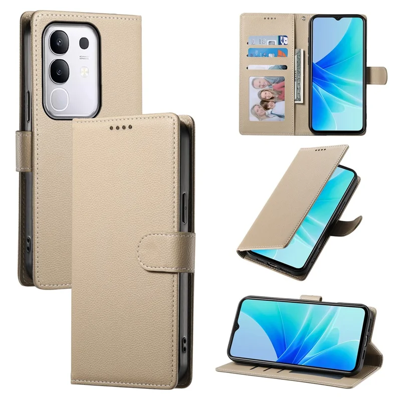 Для vivo Y29 4G Чехол-подставка Кожаный бумажник с текстурой личи Магнитная застежка - Абрикосовый