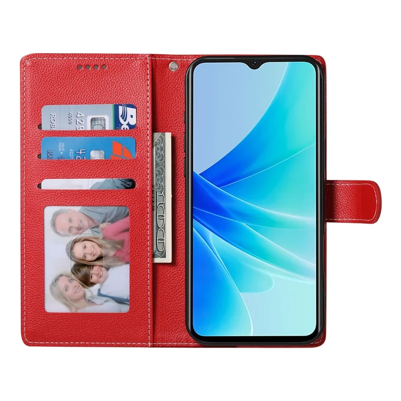 For vivo Y29 4G Stand Case Litchi Texture Leather Wallet Phone Cover Magnetic Snap - Red
