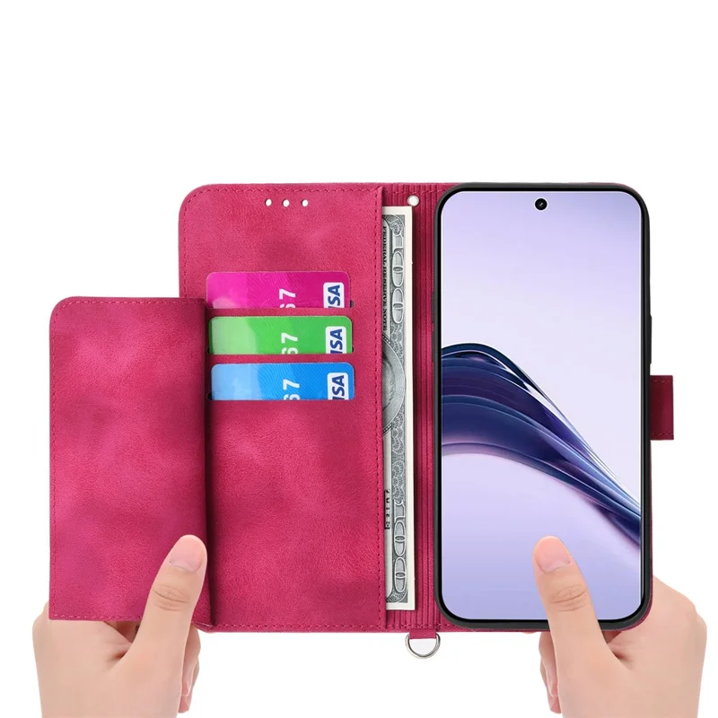 Voor Realme 14 Pro 5G hoesje met bloemenpatroon PU lederen portemonnee telefoonhoes met draagkoord - Wijnrood