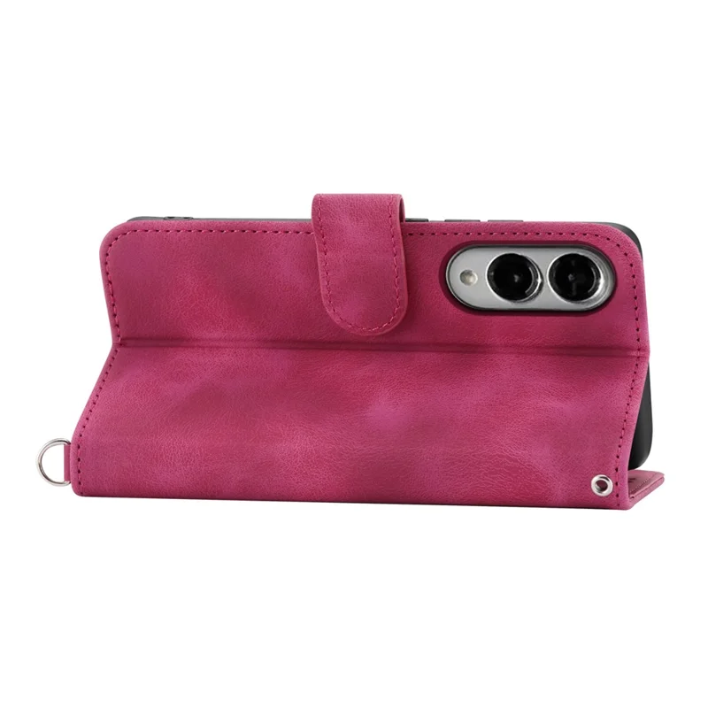 Capa de Couro Carteira com Padrão Floral para Samsung Galaxy S25 Edge - Vermelho Vinho com Alça