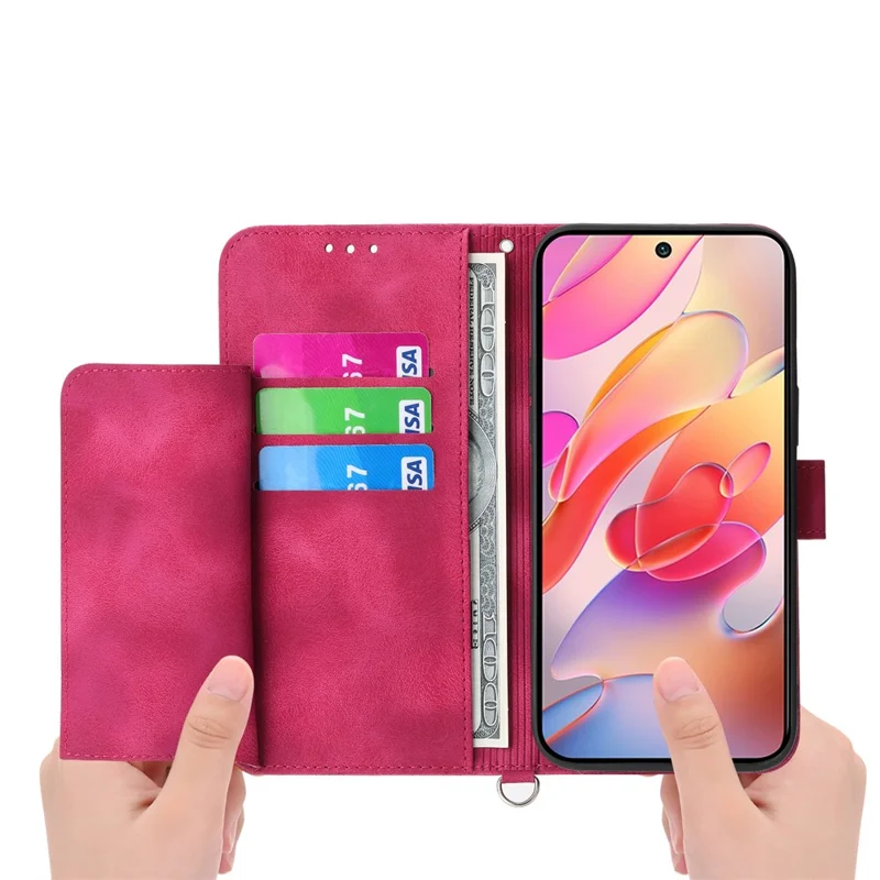 Capa de Couro Carteira com Padrão Floral para Samsung Galaxy S25 Edge - Vermelho Vinho com Alça