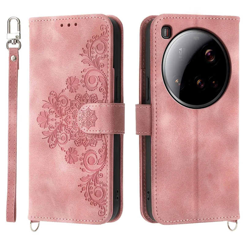 For Xiaomi 15 Ultra Case Flower Pattern PU Leather Wallet Phone Cover with Strap - Pink